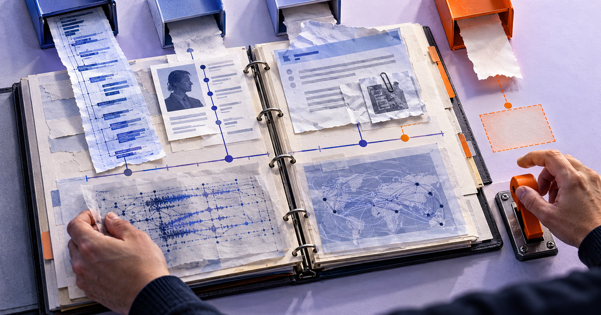 An analyst reviews evidence from separate tools in an open incident case, with one empty evidence channel and a hand paused over an orange response lever